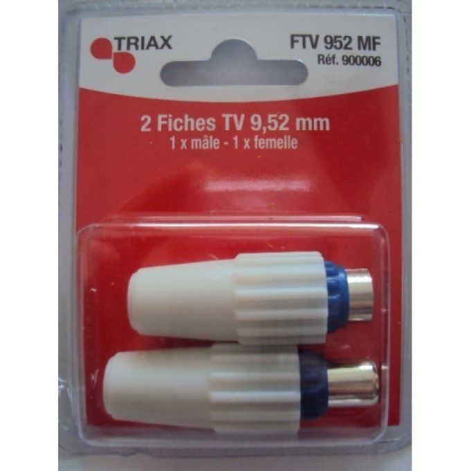 2 fiches coaxiales 1 fiche mâle 9,52 mm + 1 fiche femelle 9.52 mm