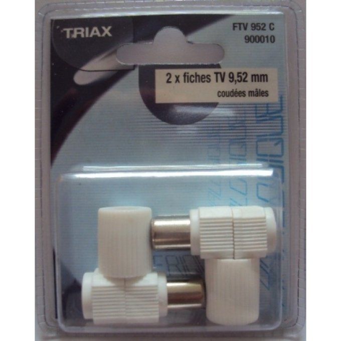 Lot de 2 fiches coaxiales mâles coudées 9,52 mm