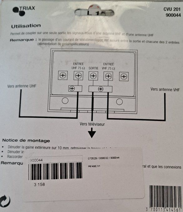 Coupleur VHF + UHF. Boitier de mat
